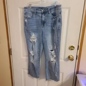 Judy Blue Jeans Women's 16W Boyfriend Fit Distressed Preppy